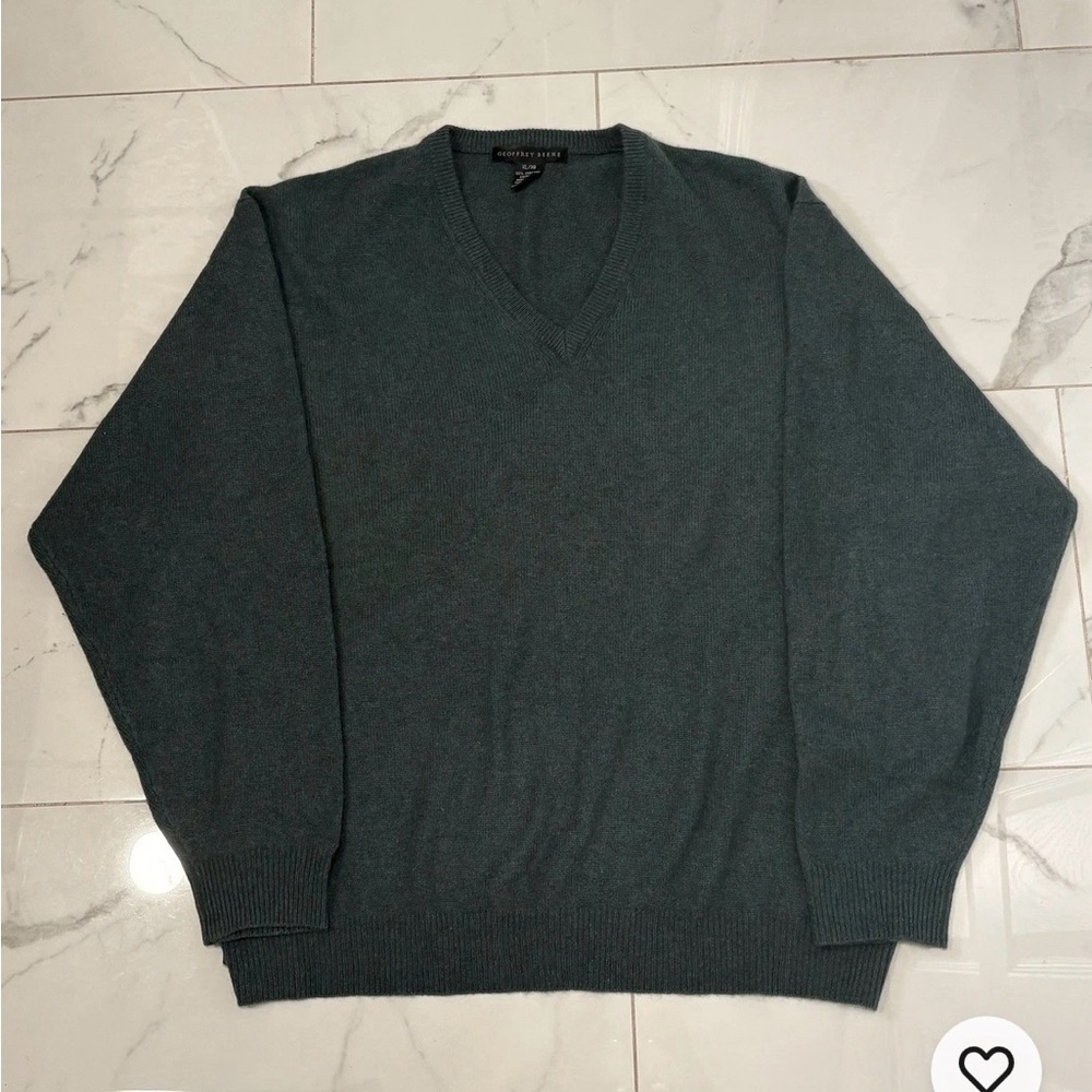 Geoffrey Beene Sweater Mens XL V Neck Pullover 100% Wool Blue Long Sleeve new